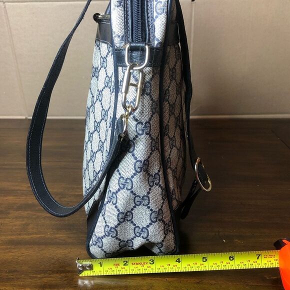 GUCCI GG Supreme Navy Leather Ophidia Sherry Line Coated Canvas Travel Work Bag - Picture 16 of 17